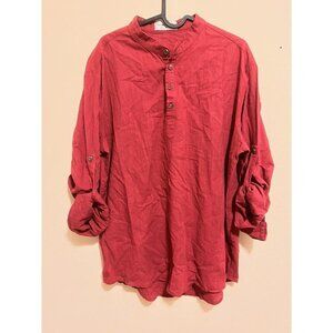 NEARKIN Classic women's blouse Cotton red color with long sleeves Size XL